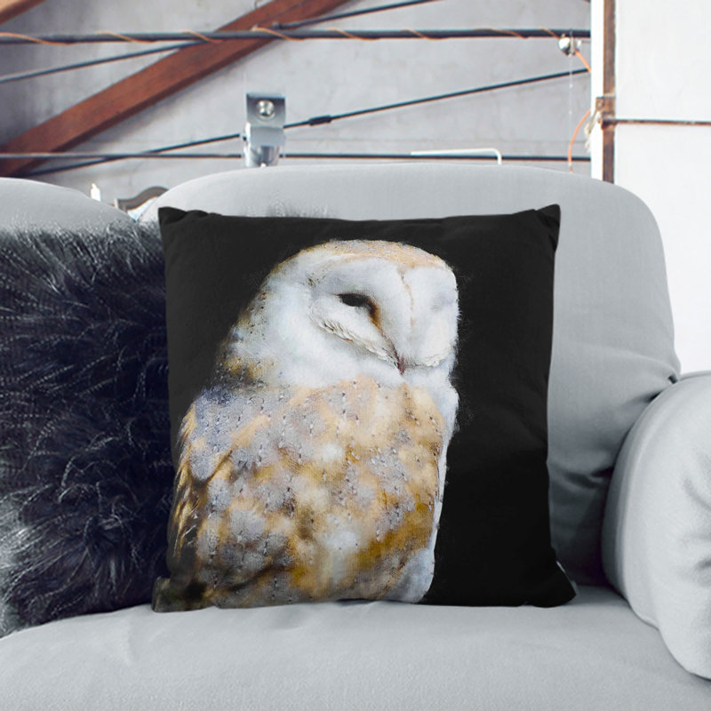 Barn Owl Vol.3 Painting Square Throw Cushion, 40cm W x 40cm D x 15cm D, White