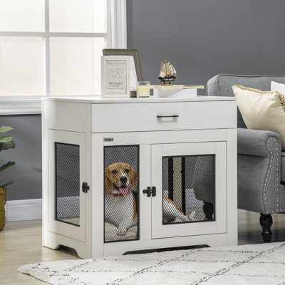 Table de bout pour chien avec tiroir et coussin pour petits chiens d'intérieur, blanc