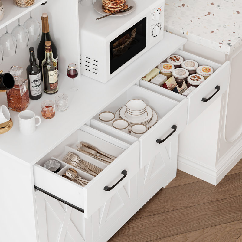 60'' Kitchen Pantry with 3 Drawers, White