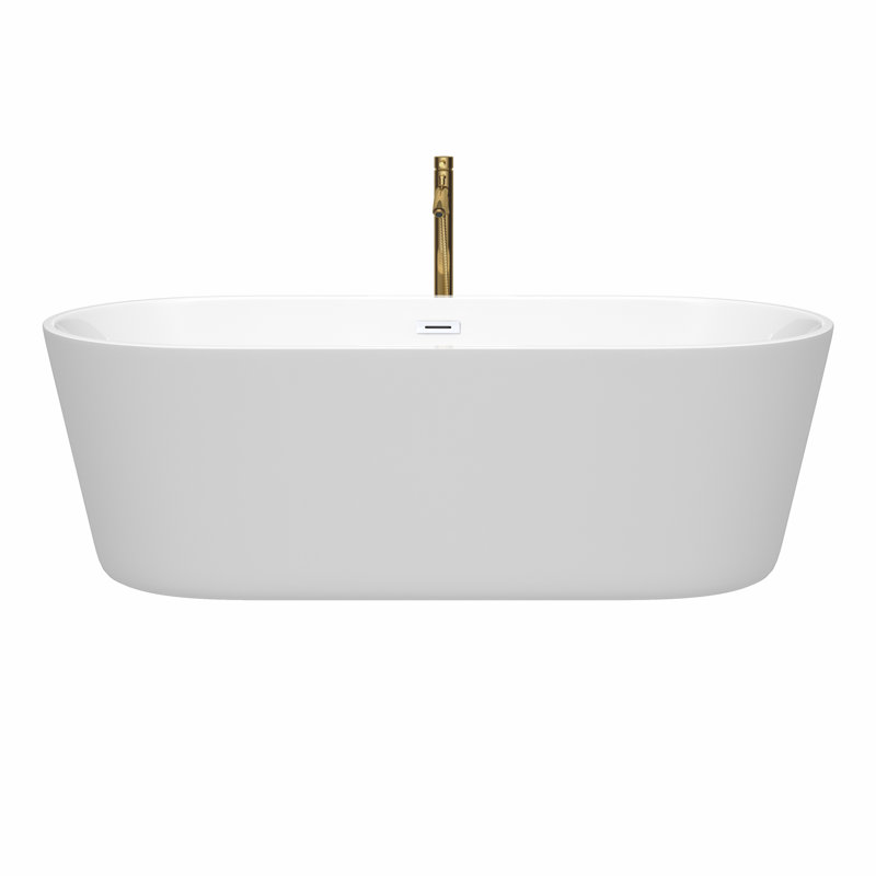 Carissa 71'' x 32'' Freestanding Soaking Acrylic Bathtub with Faucet, White/Shiny White/Brushed Gold