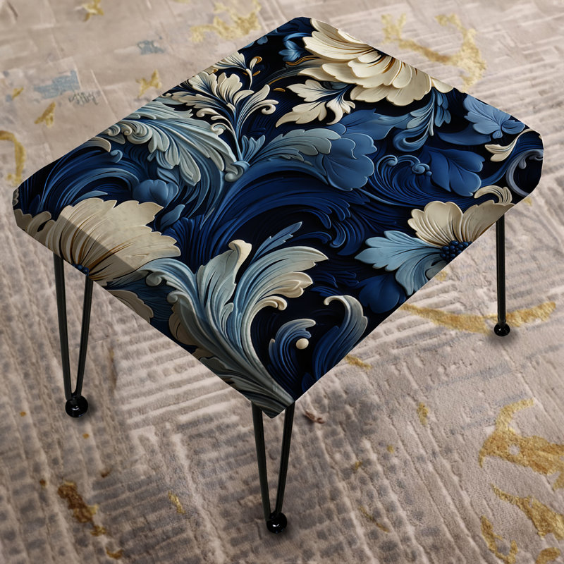 Cobalt Blue And White Victorian Floral Pattern - Floral Rectangle Ottoman