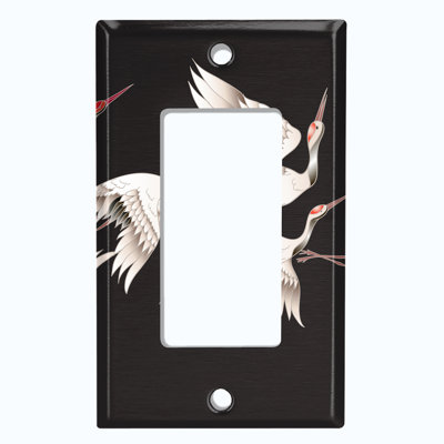 Metal Light Switch Plate Outlet Cover (Elegant Flying Crane Family Black Night - Single Toggle)