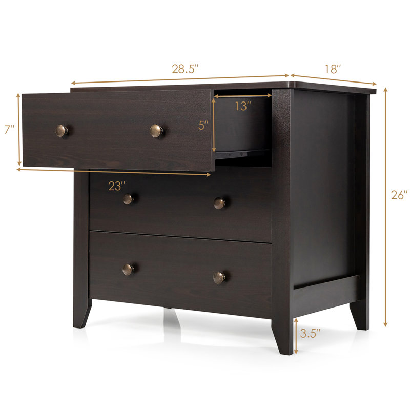 Holthaus 28.5'' W 3 - Drawer Dresser, Brown
