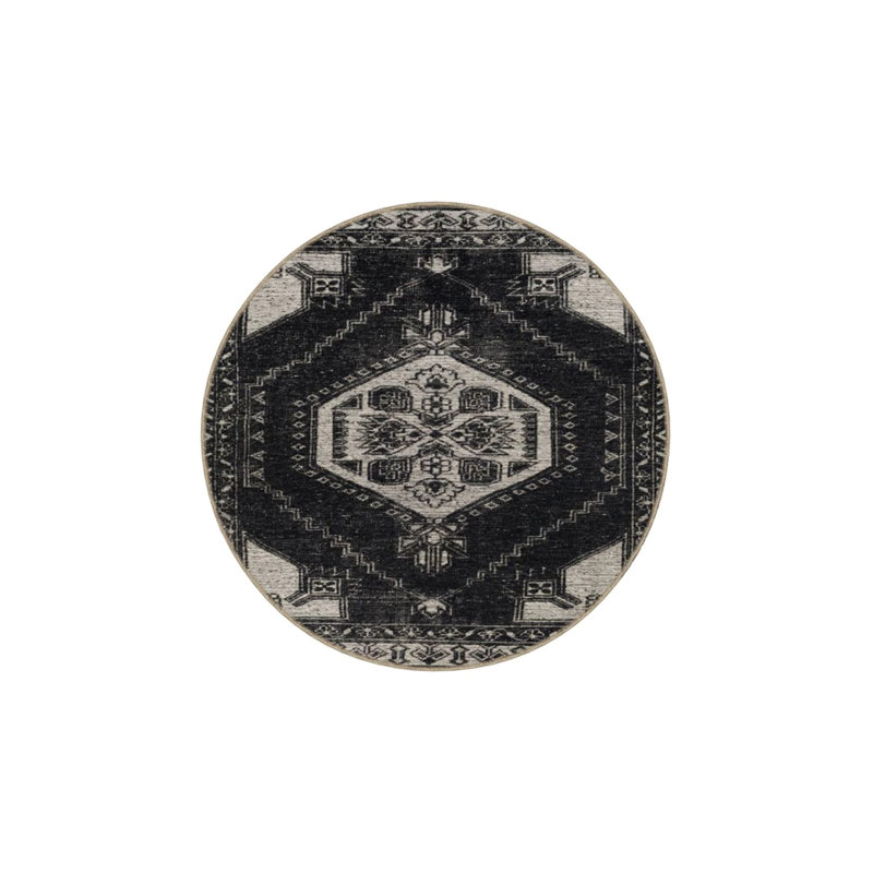 Black Traditional Checkered Floral Woven Base Washable Carpet, Rectangle 3'4" x 5'