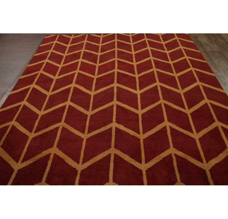 Tapis à main one-of-kind-noué la 2010 rouge marocain 8 pi 3 po x 9 pi zone de laine 10 po Senac