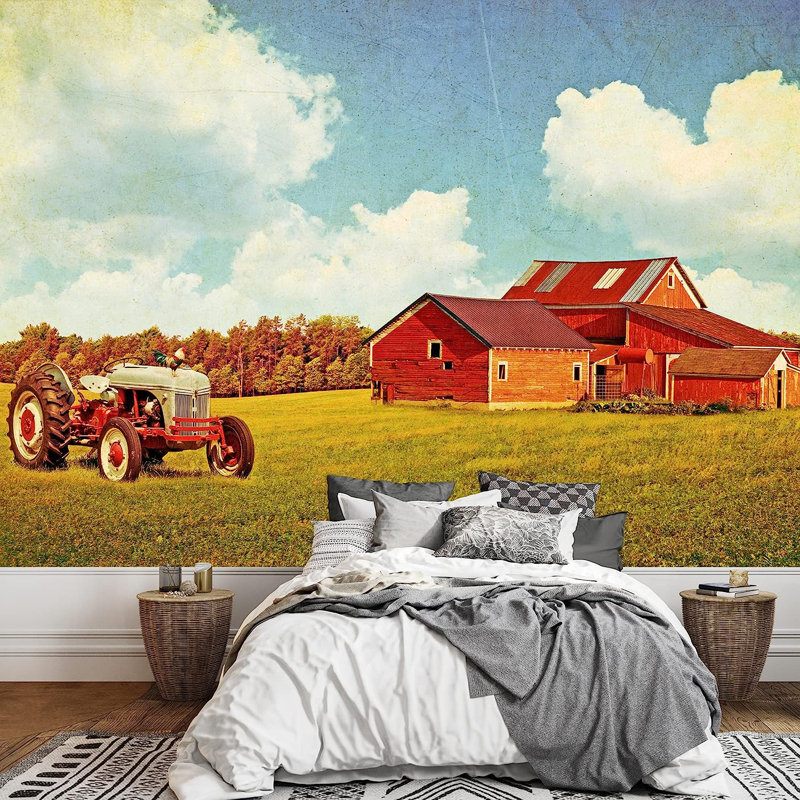 Murale maison de ferme dans la prairie, L 100 po x l 144 po