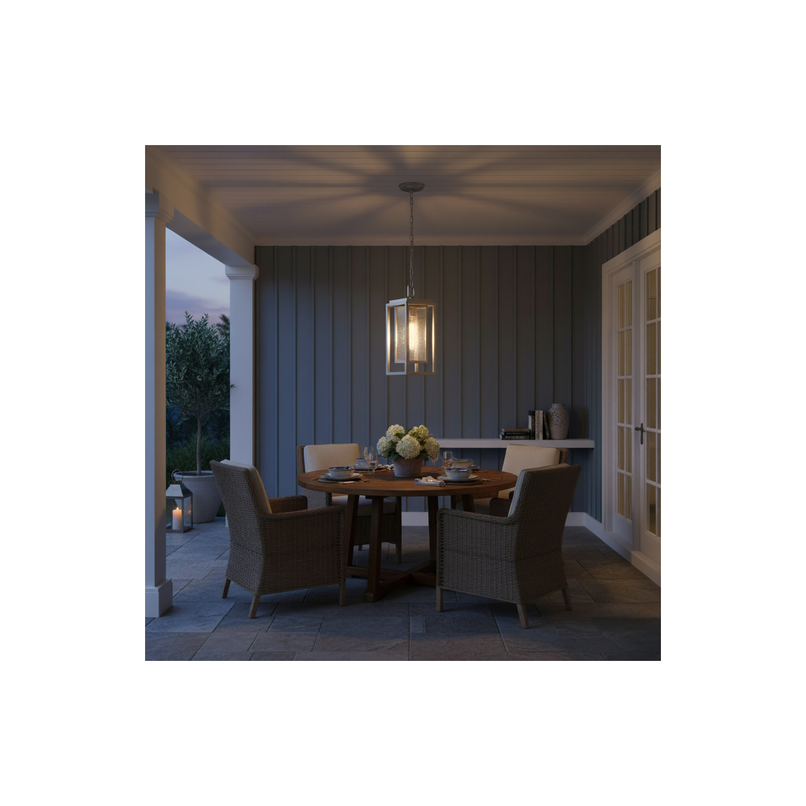 Natalina Outdoor Hanging Lantern, Satin Nickel