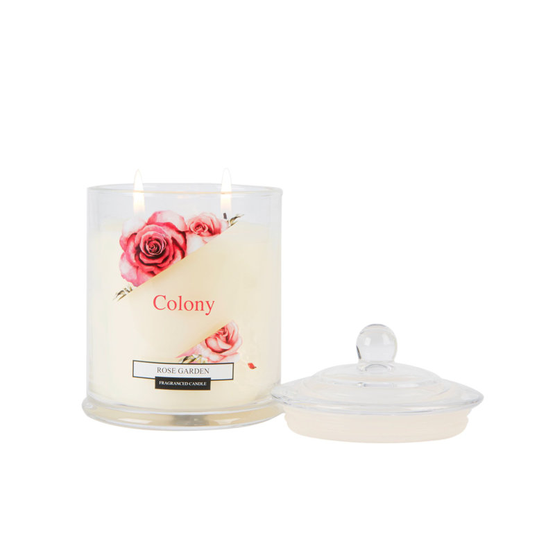 Bougie de cire de bougie avec jardin de roses lyriques, H 5,5 po x l 3,75 po x P 3,75 po