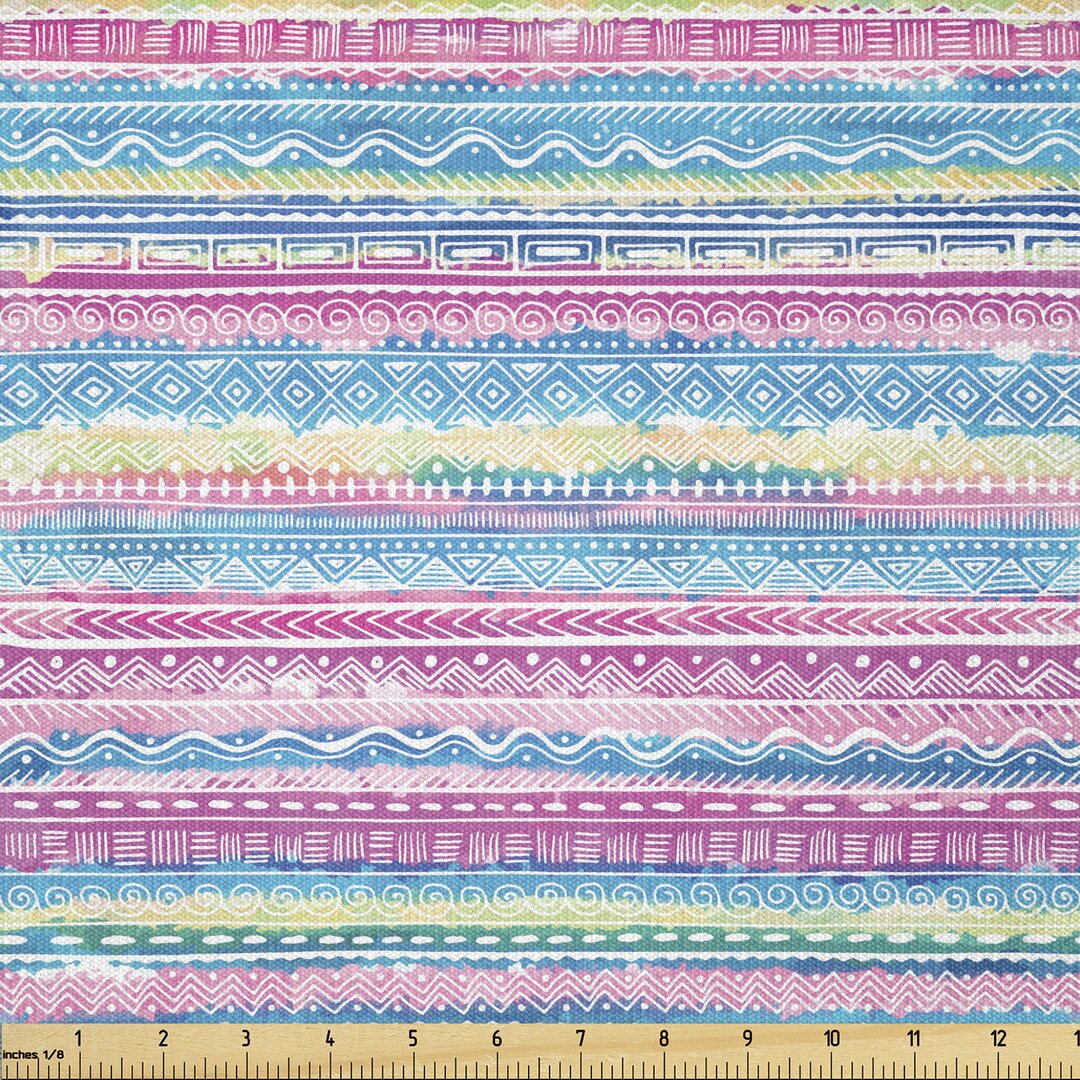 Stoff als Meterware, Aquarell Aztec Stripes, Stammes, Blau Pink Cream