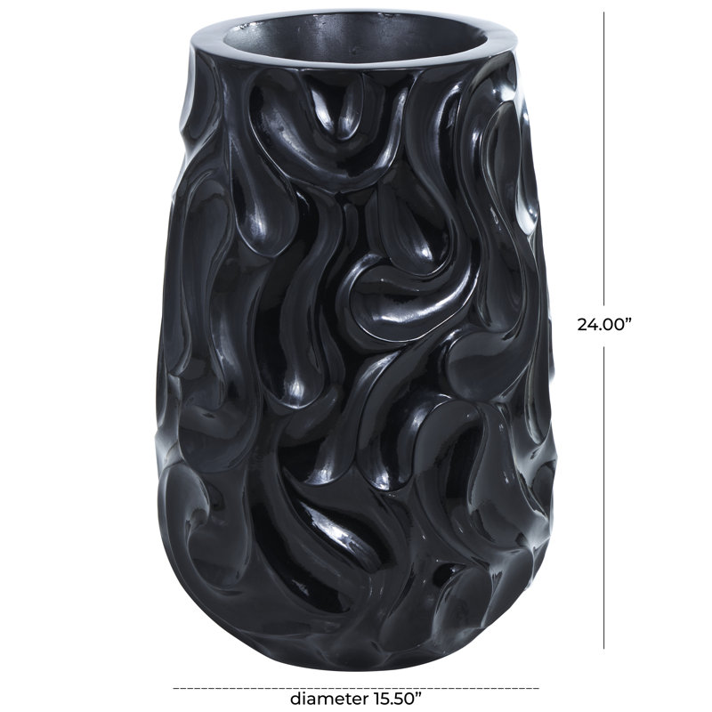 Ciannah White Resin Large Wavy Textured Floor Decorative Vase, Black, 24" H x 15.5" H X 15.5" D