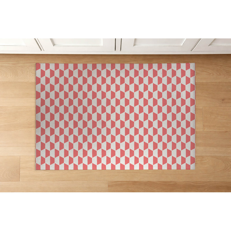 Tapis de cuisine à profil bas Hex, Rectangle 3' x 5', Dusty Rose Geometric