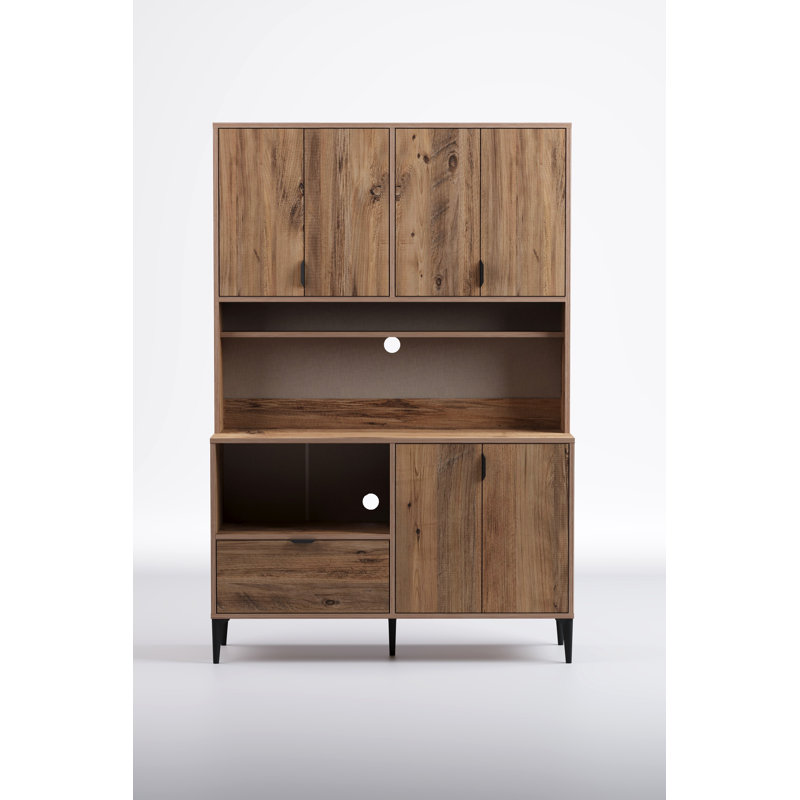Armoire de studio d'angle à 7 portes avec tablette de service ouverte, pin Atlas, Atlas Pine