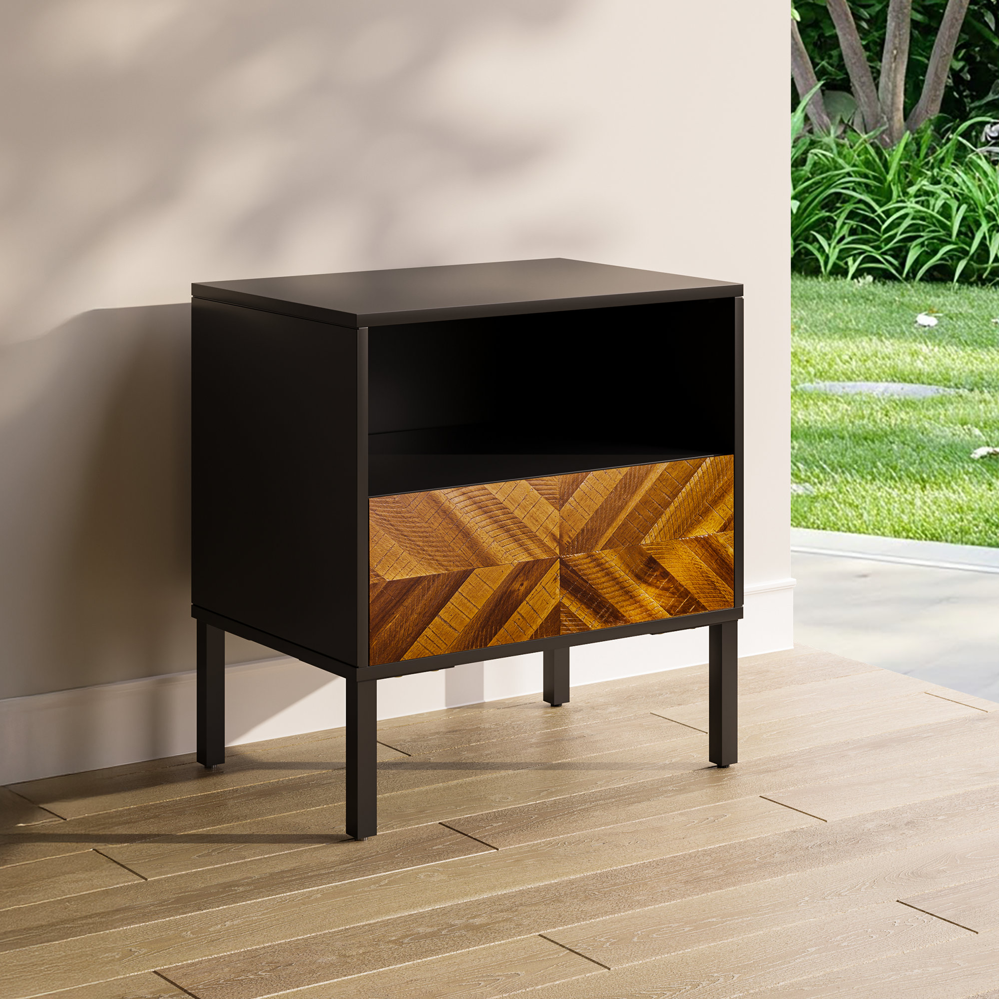 Vivian Nightstand With 1 Drawer – Acacia Wood