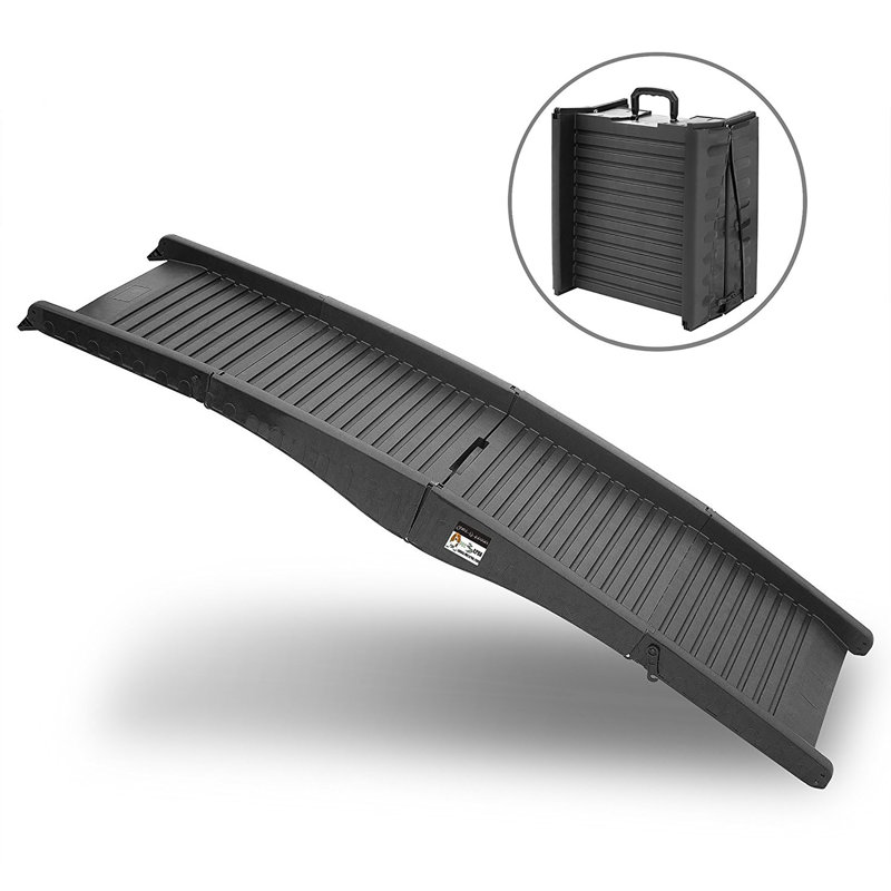 Black 60-Inch Tri-Fold Nonslip Dog Ramp with Raised Sides