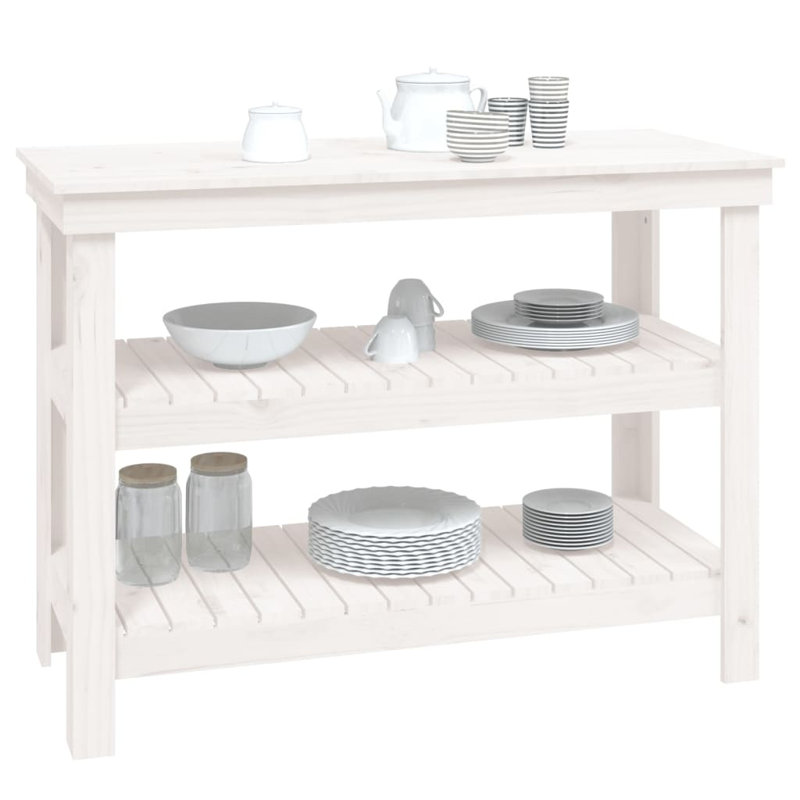 Work Bench 50x80 Cm Solid Wood Pine, 80cm H  x 110.5cm W  x 50cm D, White