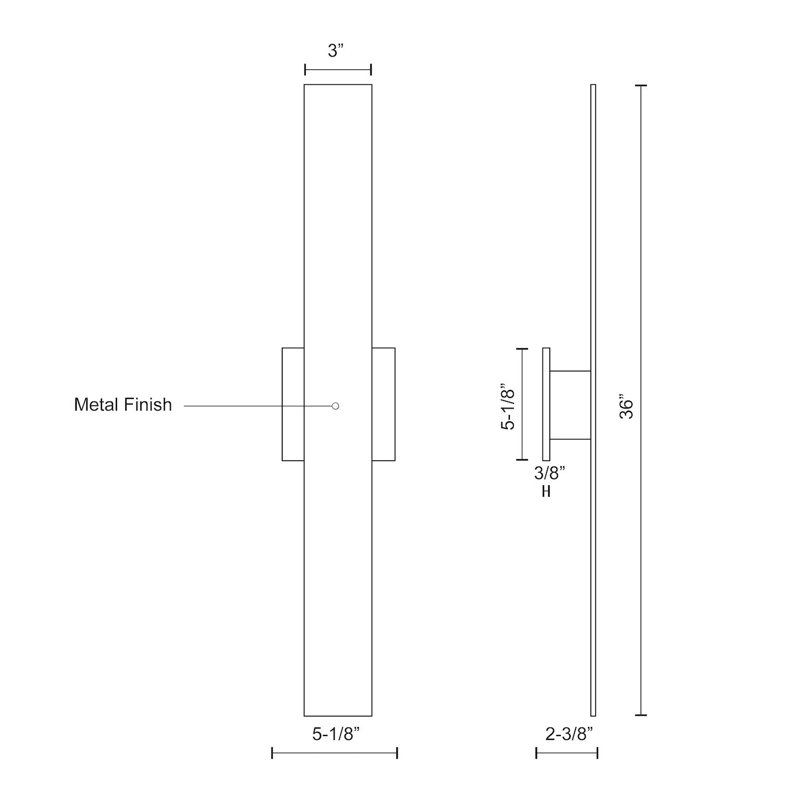 Vesta 1 - Light LED Wallchiere, Black, 36" H x 5.125" W x 2.375" D