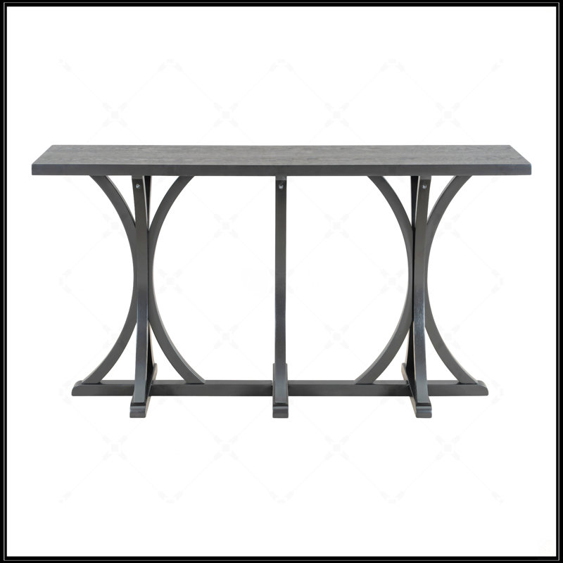 59.8'' Wooden Console Table With Oak Veneer Top, Farmhouse Entryway Table With Rubber Wood Slender Curved Legs, Perfect For Living Room, Entryway, Hallway, Dining Spaces