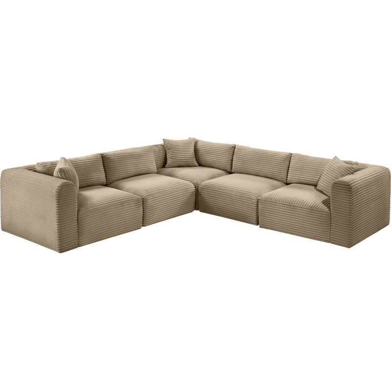 Canapé modulaire en L Carmean Performance, Velours côtelé texturé taupe, 2 sans accoudoirs, 3 en coin