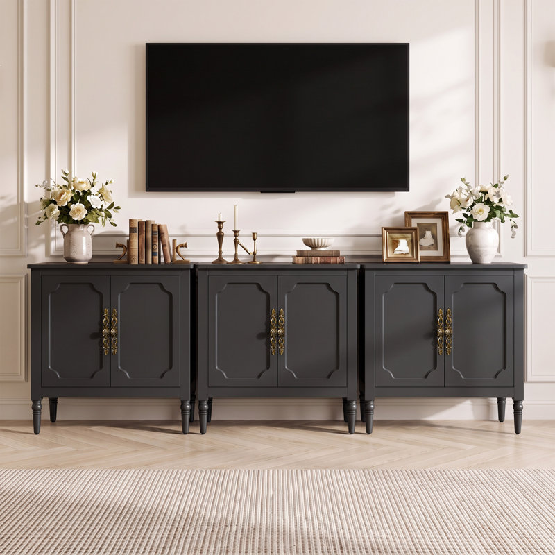 Armoire d'appoint 94,5 "avec tablette réglable, buffet de rangement rétro pour le salon, Black