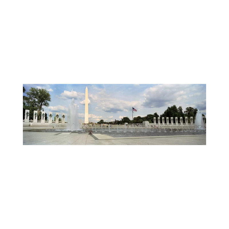 Fountains at a Memorial, National World War II Memorial, Washington Monument, Washington DC, USA 1 Piece Wrapped Canvas Panoramic Wall Art