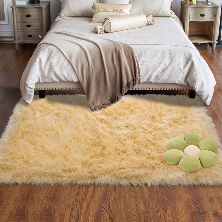 Jeremial Handmade Shag Faux Sheepskin Yellow Area Rug