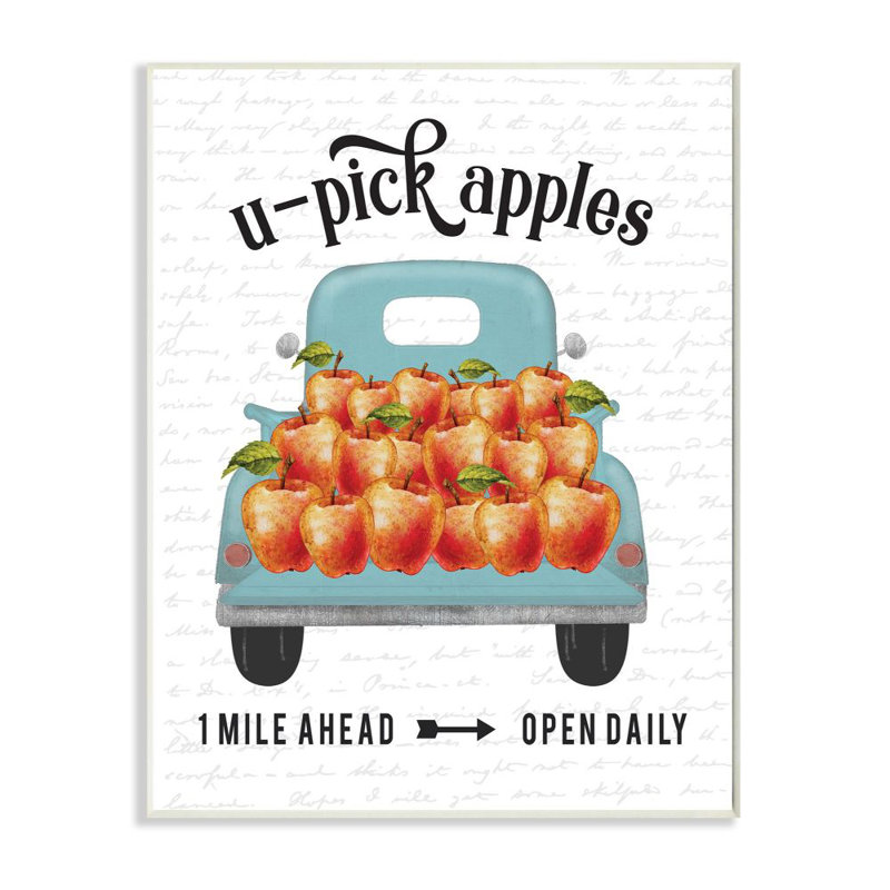 «Apple Truck Autumn Fall Seasonal Design», art textuel, H 10 po x l 15 po, Plaque murale