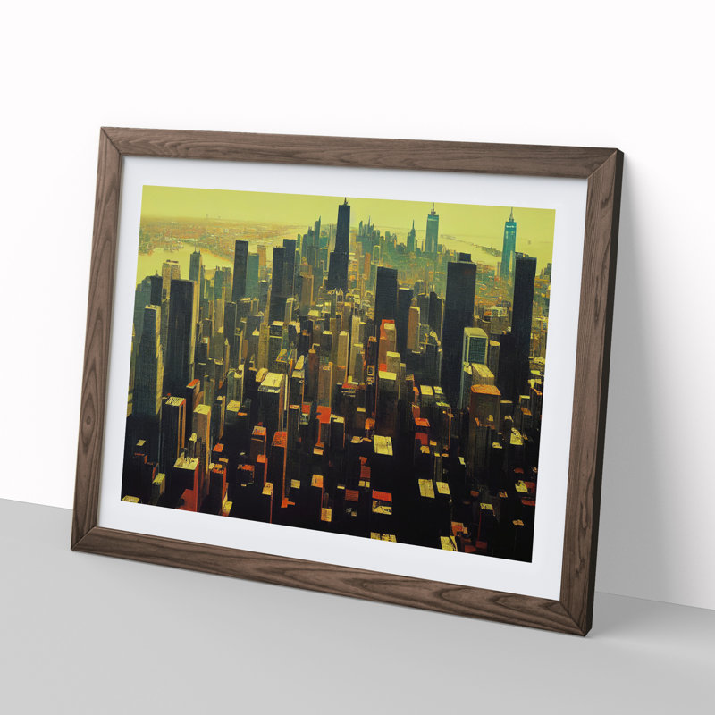 XH1022-6181X Modern Skyline New York City - Single Picture Frame Print, 34cm H x 46cm W x 2cm D, Walnut