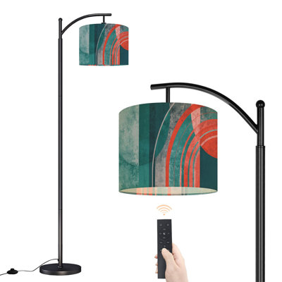 Lampe sur pied à arc avec abat-jour réglable Boho, géométrie abstraite, croissant moderne, lune, stratifié, demi-cercle, lampe sur pied, 3 températures de couleur, intensité variable, grand mât avec interrupteur au pied pour la chambre à coucher