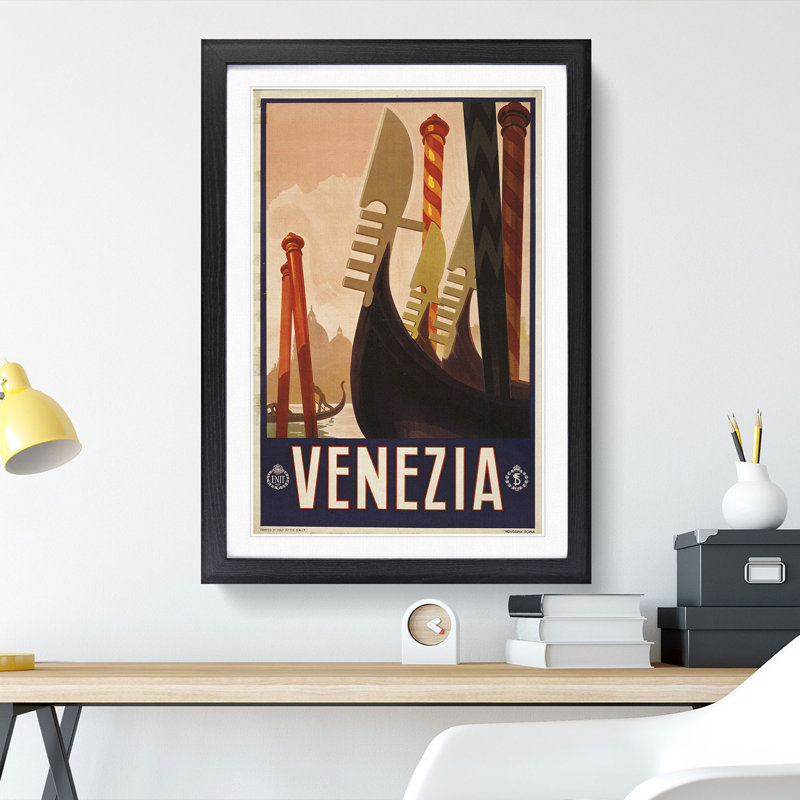 Vintage Travel Venice Vol.2 - Picture Frame Graphic Art, 36cm H x 27cm W x 2cm D, Black