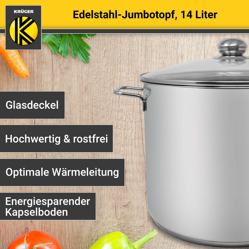 Karl Kruger 20L Stainless Steel Stock Pot, 14 L