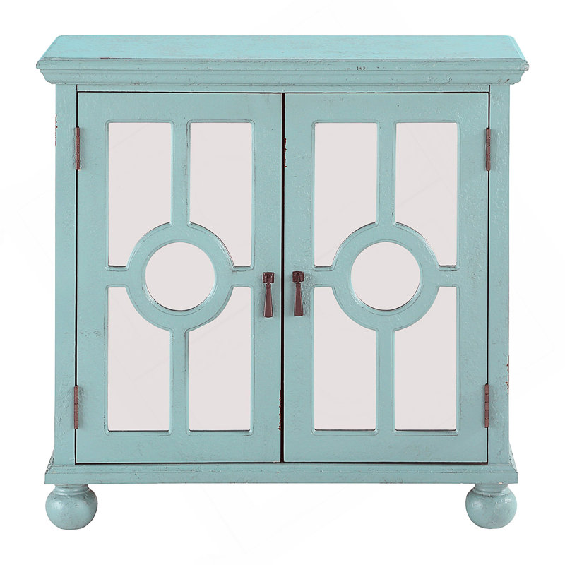 Armoire de rangement classique avec portes miroir et poignées suspendues pour le salon ou la chambre à coucher, Turquoise