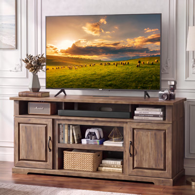 Farmhouse TV Stand For Tvs Up To 85'' With Storage Cabinets, Adjustable Shelves & Built-In Power Outlets, Entertainment Center For Living Room