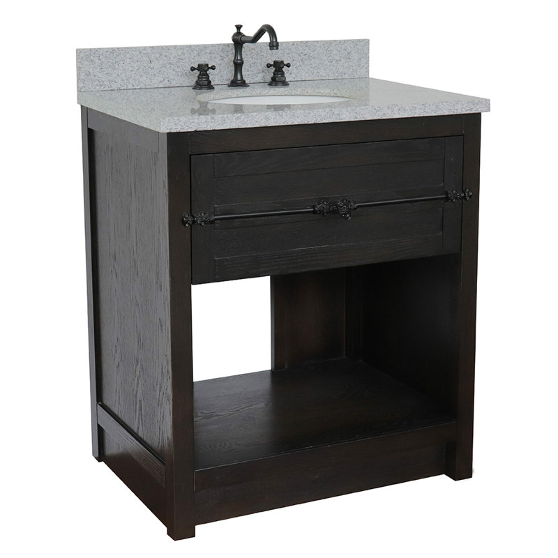 Zigler 31'' Single Bathroom Vanity with Top, Brown Ash, Gray Granite