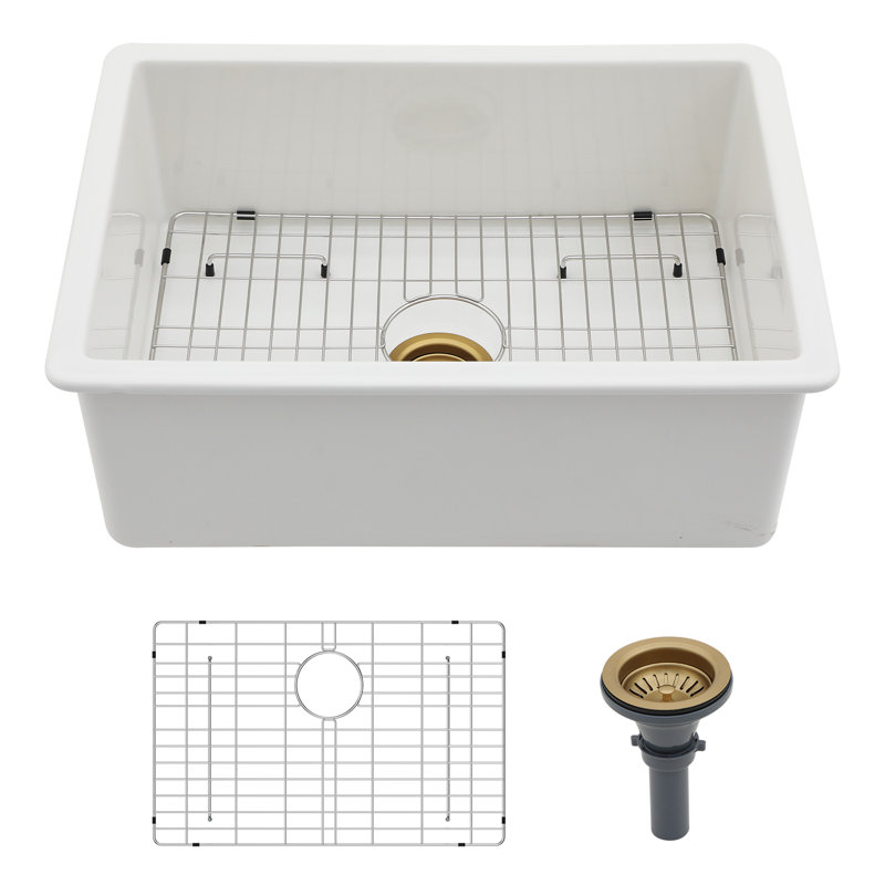 Évier de cuisine encastrable en céramique blanche avec grille et crépine L 27 po x l 19 po