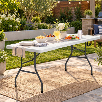 Table pliante portative en plastique avec poignée de transport, 6 pieds