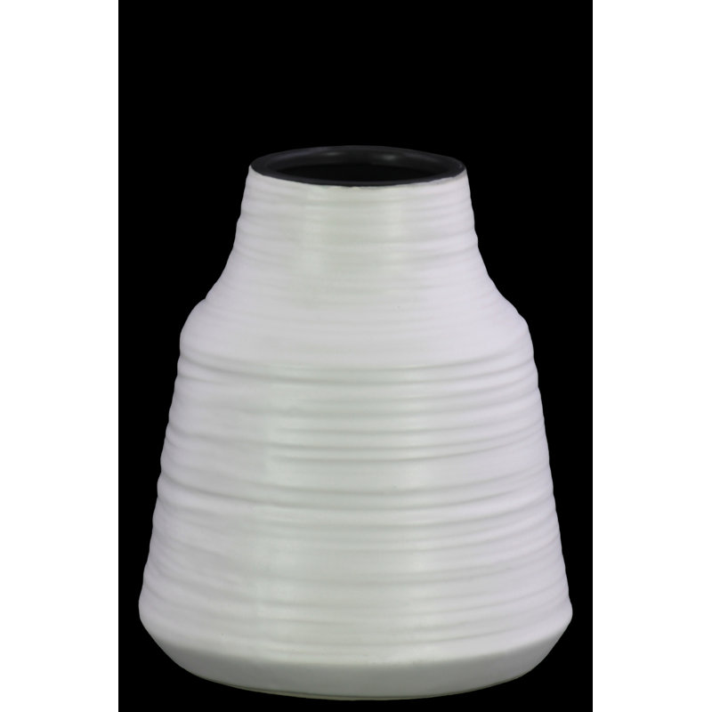 Vase de table en céramique peignée, H 7,75 po x l 6,75 po x P 6,75 po, Blanc