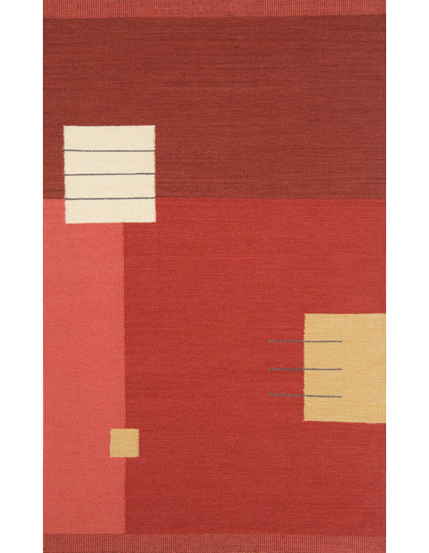 noué à la main abstrait en laine rouge pâle Tapis décoratif, Rectangle 5 pi x 8 pi