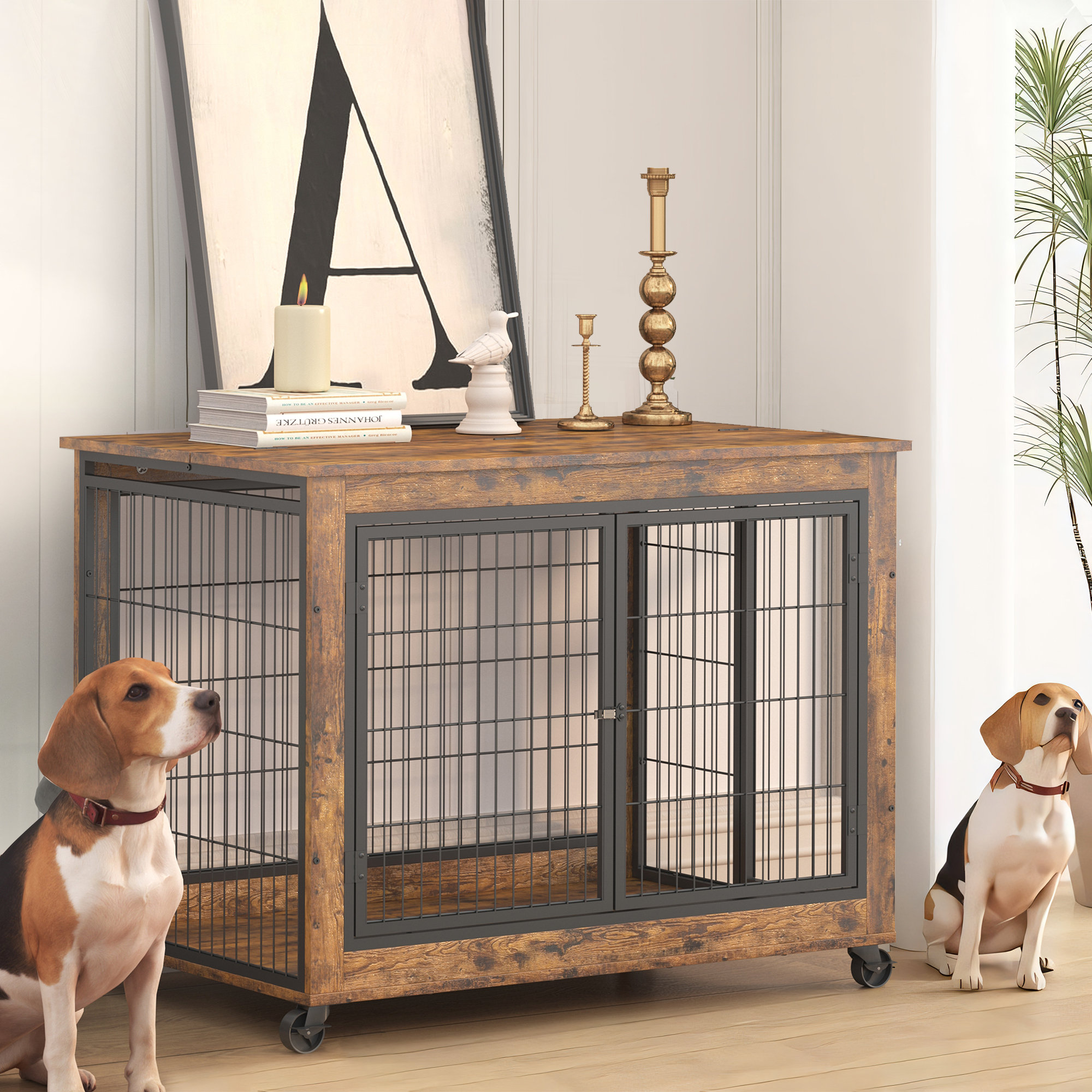 Tucker Murphy Pet™ Rustic Brown Dog Cage Crate With Double Doors | Wayfair