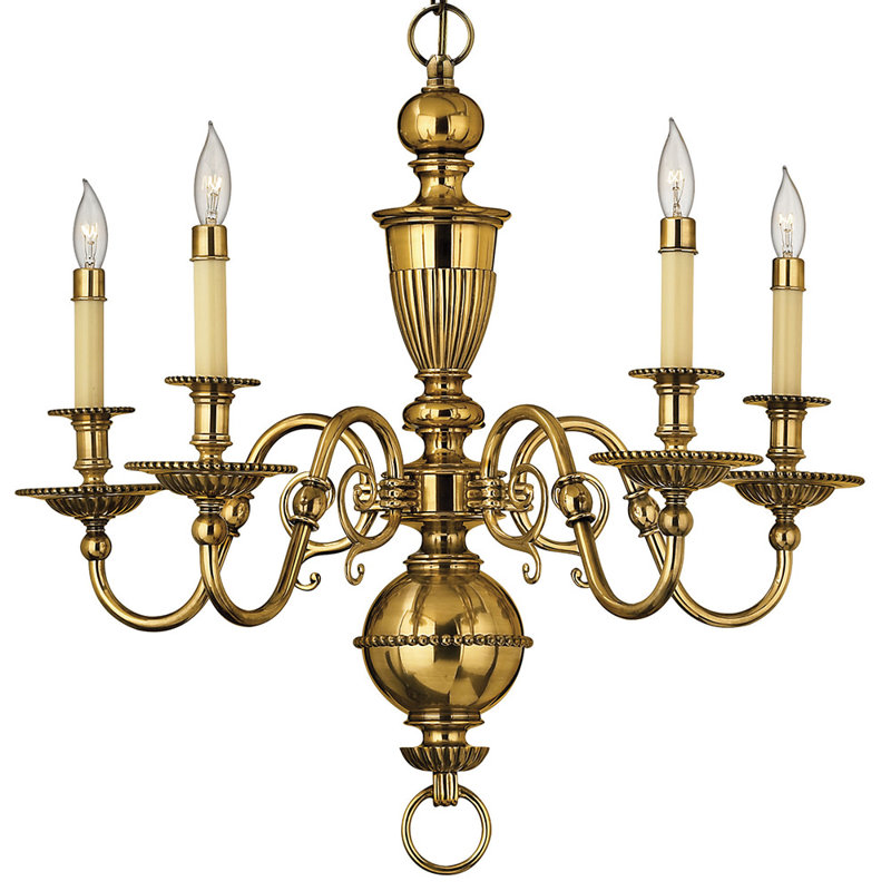 Cambridge 5-Light Candle Single Tier Chandelier, Burnished Brass