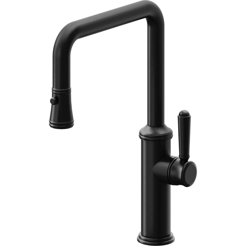 Davoli Kitchen Pull-Down Faucet with Button Sprayer - Quad Spout, Matte Black