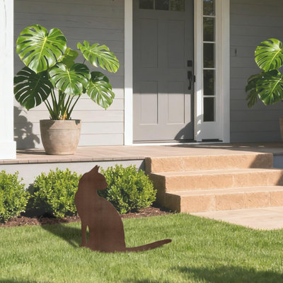 Sitting Cat - Metal Animals Accents, Metal Cat Sitting In Garden, Decorations Gift, Outdoor Garden Sign