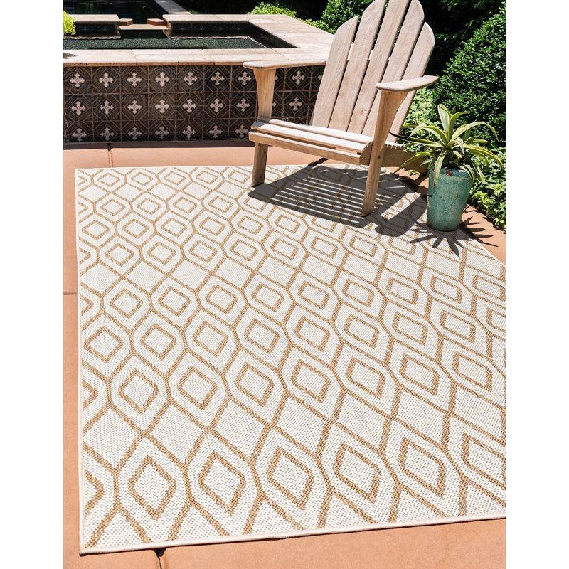 Outdoor Destiny Area Rug Bone Color, Rectangle 7' x 10'