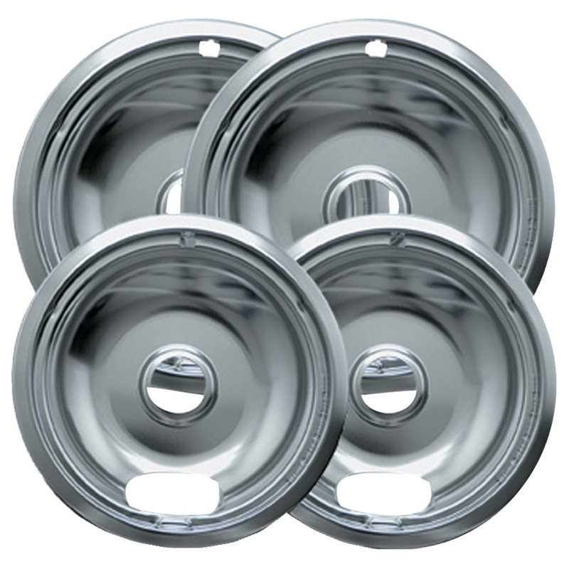 4 Piece Cooktop Style A Plug-in Electric Range Drip Pan Set, 2.5" H x 7.5" W x 9.5" D, Chrome