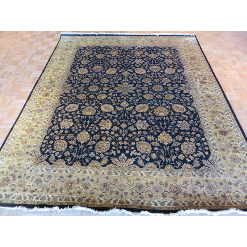 Tapis en laine noir/brun 8 pi 1 po x 9 pi 10 po one-of-kind à la main noué la Sylvie