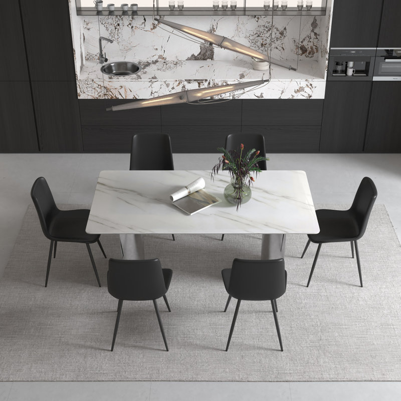 Selman 6 - Person Glass Top Four Leg Dining Set, Black