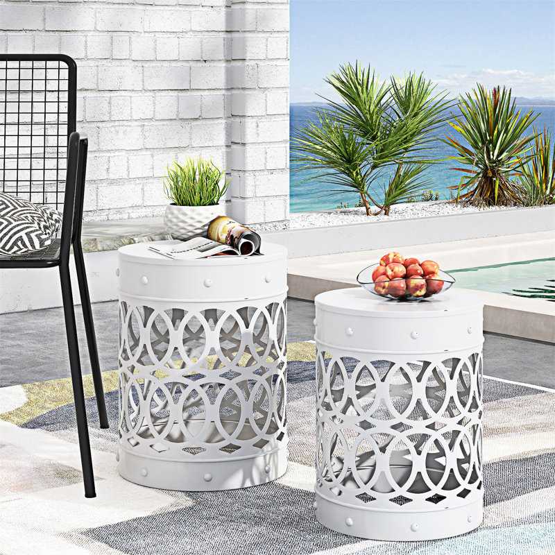 Outdoor Side Table Set, White