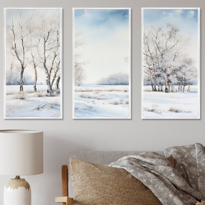 Neige, hiver, minimalisme, paysage I - ensemble d'art mural neige