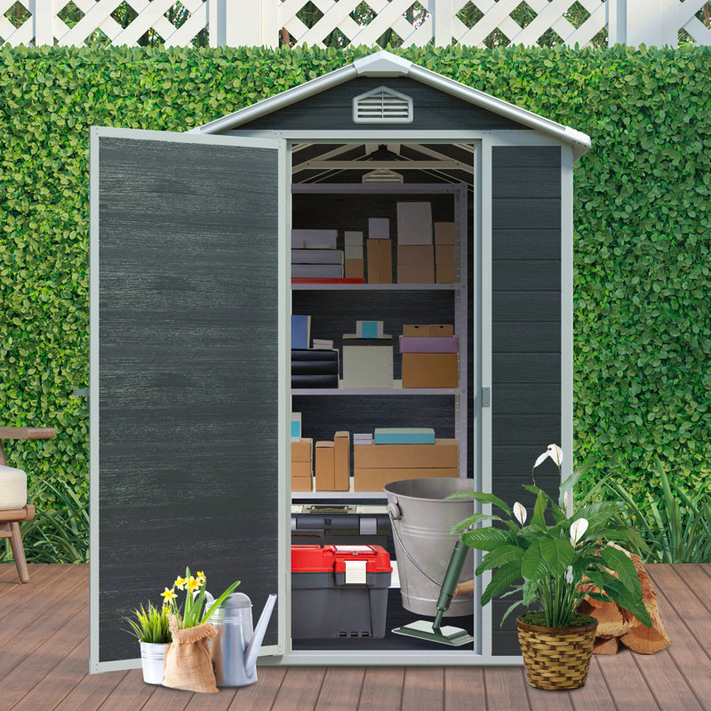 4 Ft X 6 Ft Outdoor Plastic Storage Shed With Floor,Black