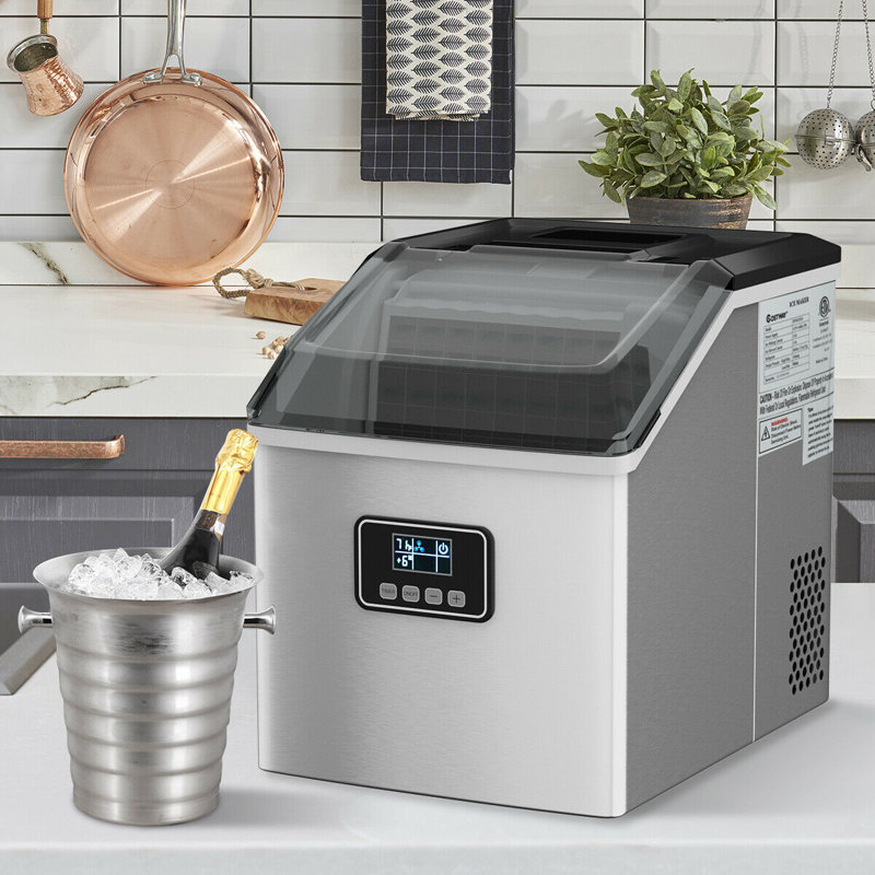 Silver Stainless Steel Portable Ice Maker with LCD Display