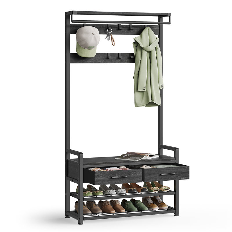 Hall Tree 80cm Wide with Shoe Storage, Black